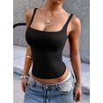 thumbnail image 4 of Women'S Padded Square Neck Tank Tops Summer Double Layer Basic Sleeveless Tank Shirts Black XL, 4 of 7