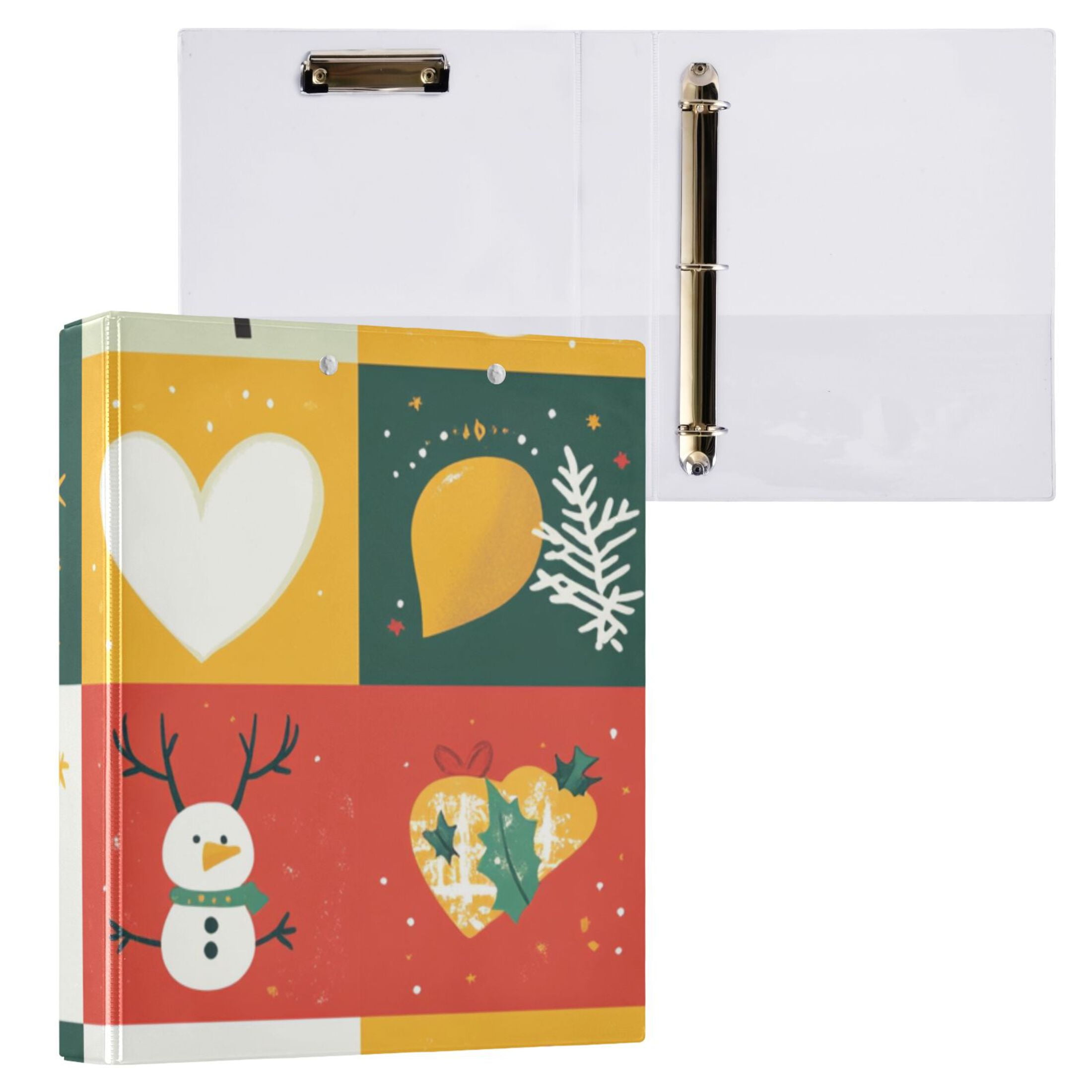Christmas Snowmen Squares 3 Ring Binders 1.5 inch Hardcover File Folders with Interior Pockets A4 Size Organizer for School Office Hospital