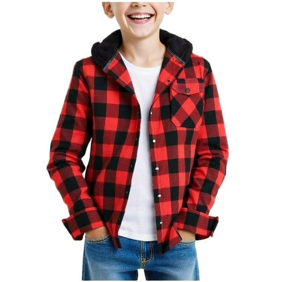 BXJX Boys Casual Hoodies- Cute Long Sleeve Button Front Fall Plaid Shirt Red Size 12