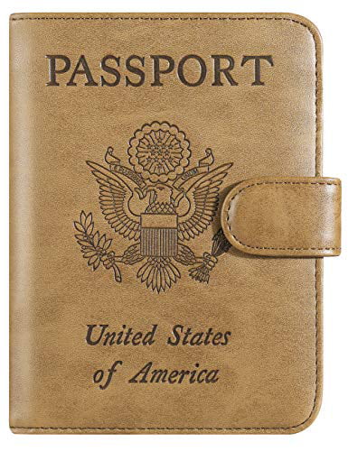 Coffee RFID Blocking Genuine Leather Passport Holder Cover Case Passport Wallets with ID Window Document holder for Women Men 