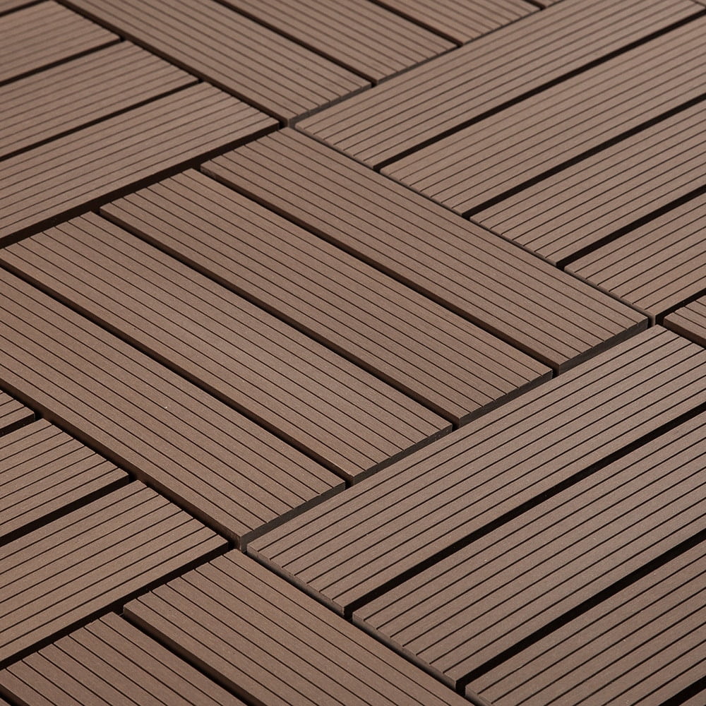 - Blue Bayou Finish 12x12 Patio Pavers Straight Pattern Decking Acacia Wood Outdoor Flooring Deck Tiles Interlocking Patio Tiles 6 Pack