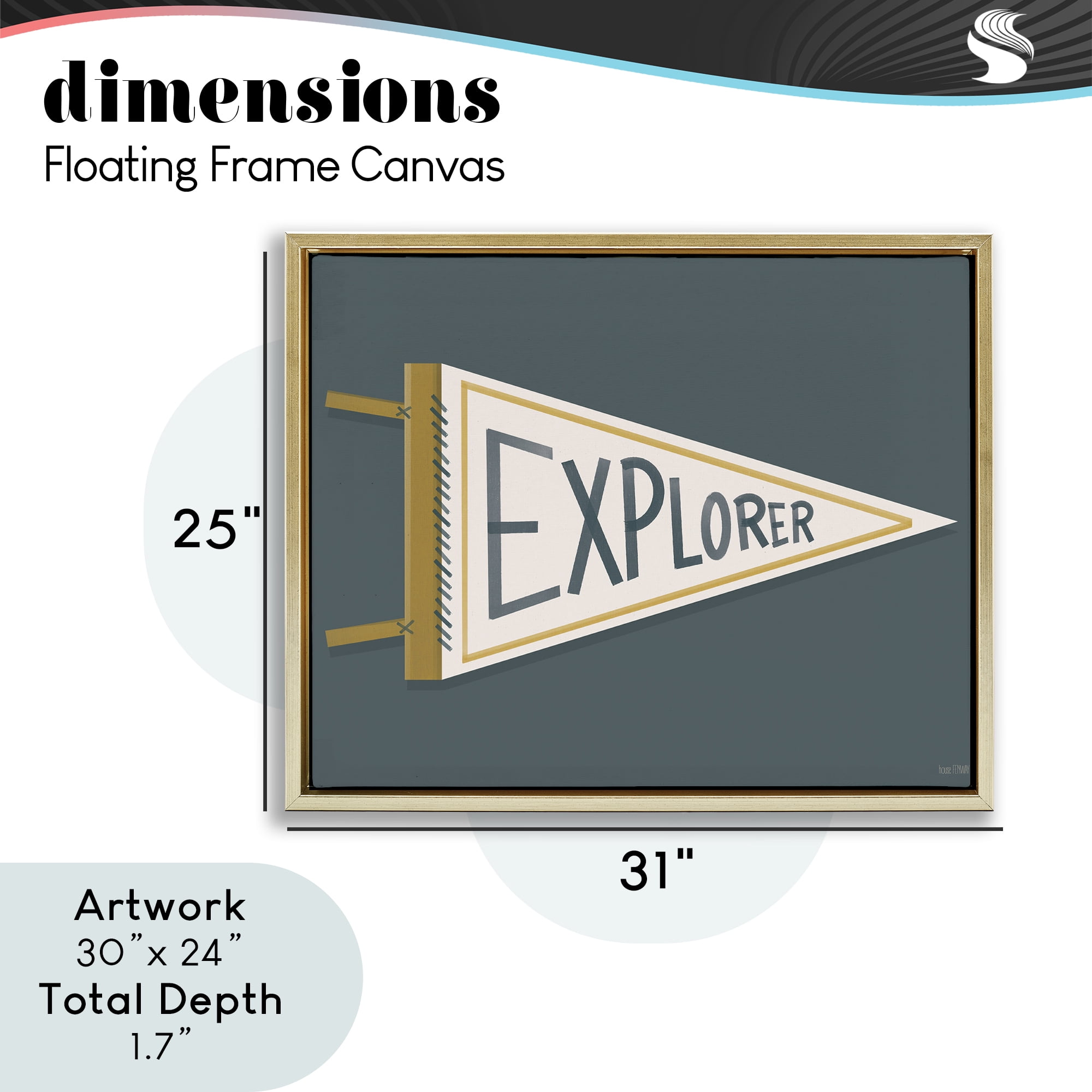 Stupell Industries Explorer Retro Pennant Gold Framed Floater Canvas Wall Art, design by House Fenway