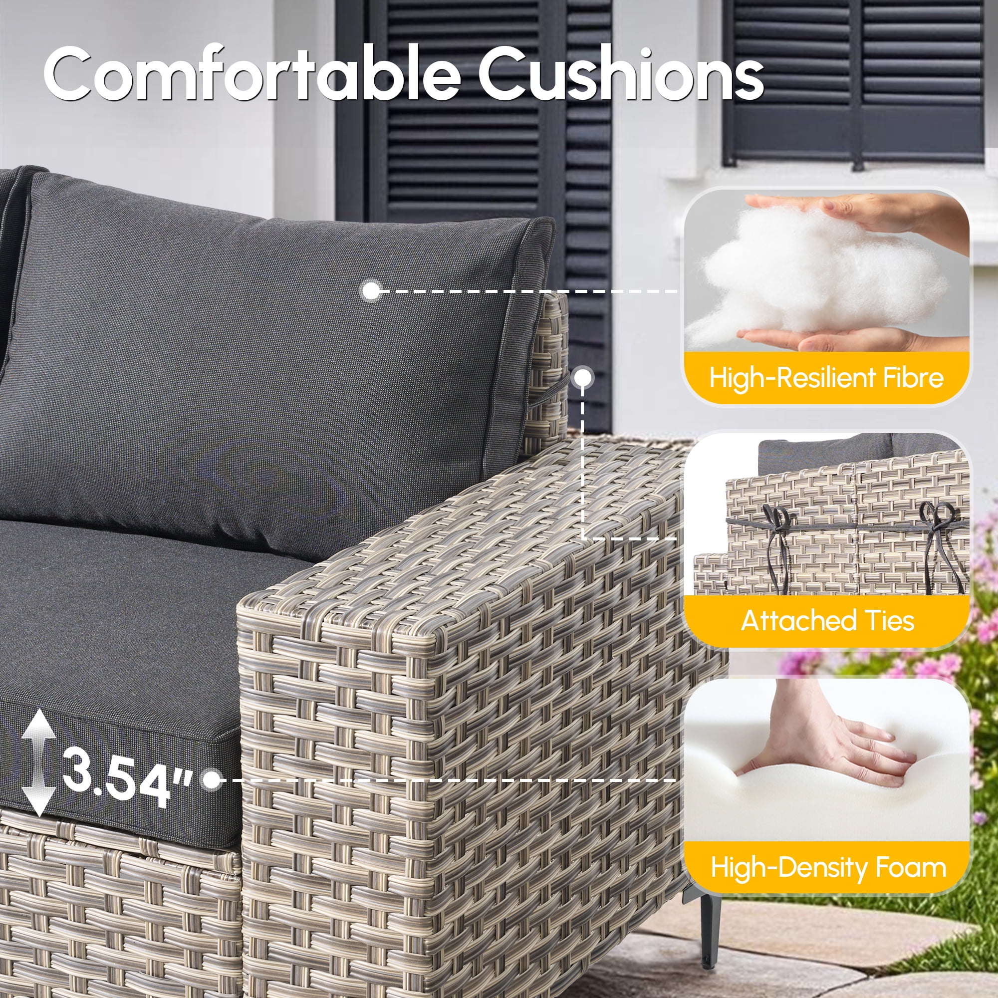 Vcatnet 4 Pieces Patio Furniture Set, All-Weather Wicker Outdoor Patio Furniture, Outdoor Conversation Set with Ottoman, Black