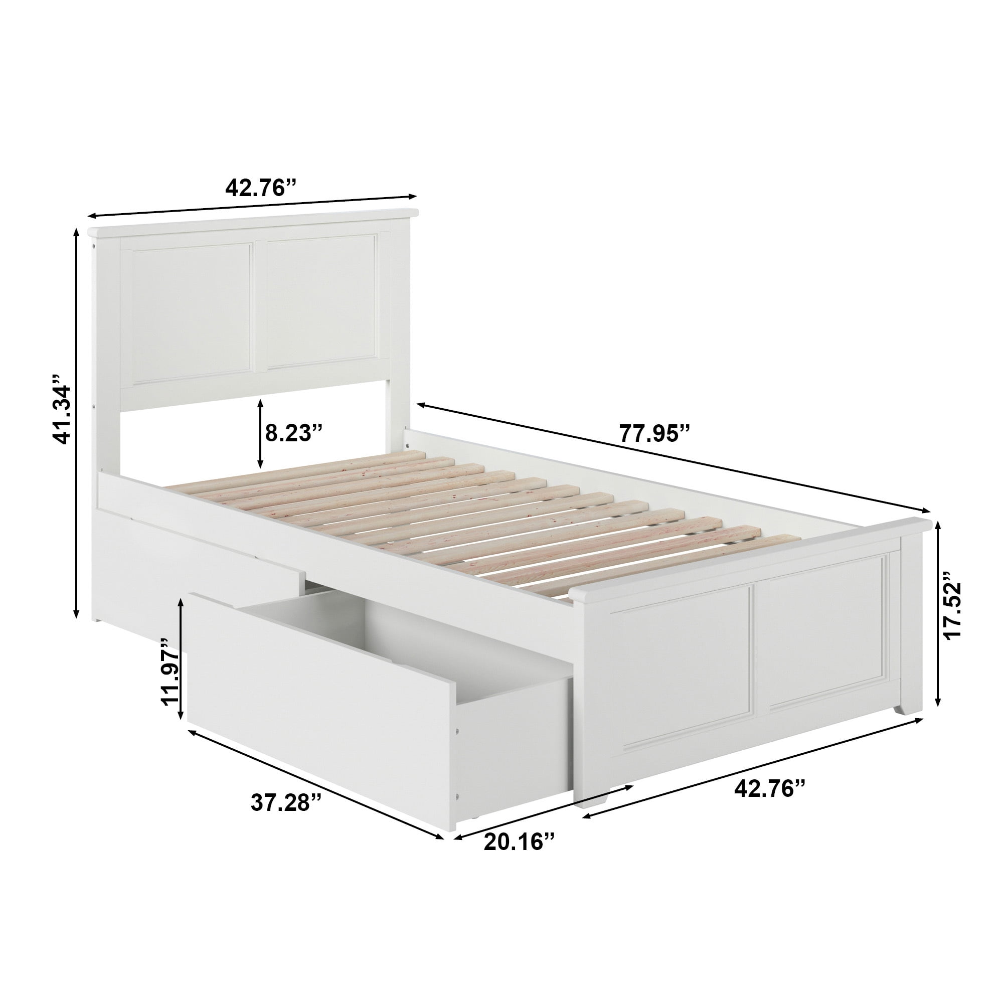 AFI Madison Twin Wood Platform Bed with Matching Footboard & Storage Drawers, White