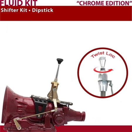American Shifter 4L60E Shifter Kit 6 in. Dipstick Chrome Push Button Ringed Knob for D438E