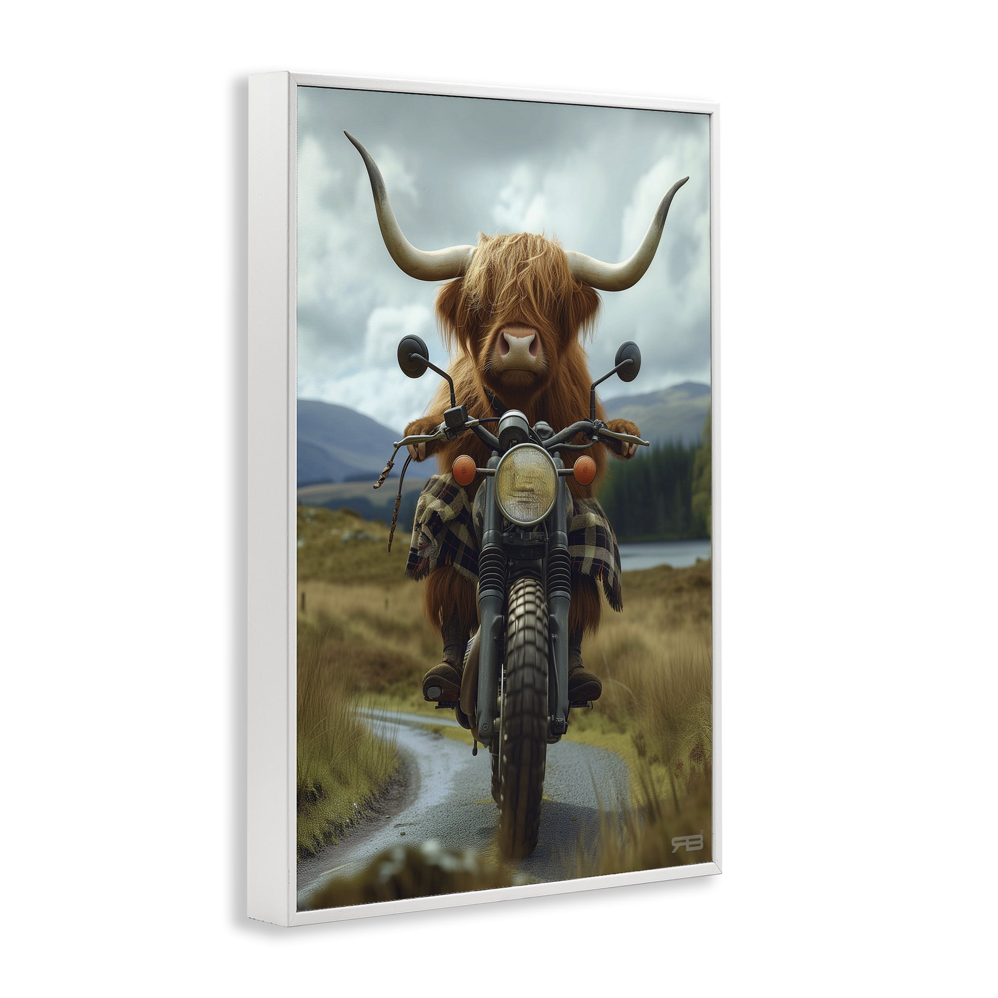 Stupell Industries Motorbike Rural Cattle Animals & Insects Painting White Framed Art Print Wall Art, 16 x 24