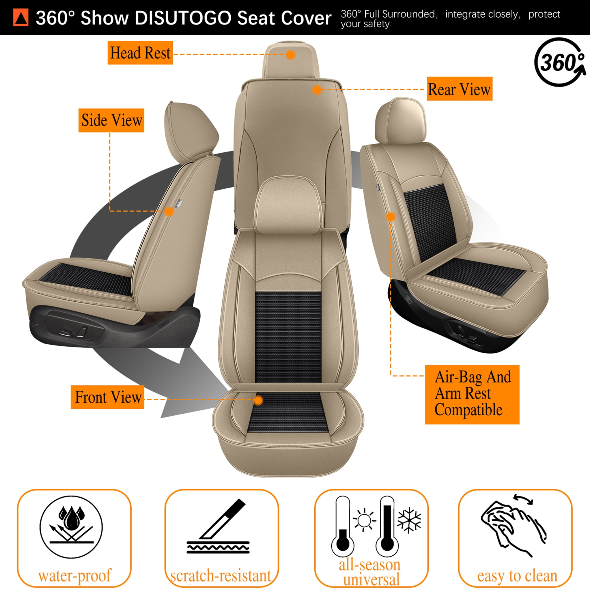 DIKSOAKR Car Seat Covers Full Set for Toyota RAV4 2013-2025 2026 Waterproof Leather Automotive Seat Covers Carseat Protector Compatible Airbag Beige,Full Set(2 Row 5 Seats)