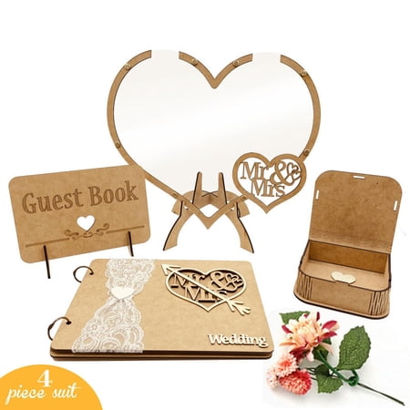 Rustic Wedding Guest Book Visitors Sign Book Registry Drop Box Wooden with Stand 3D for Decorations Birthday Anniversary Wedding , big love