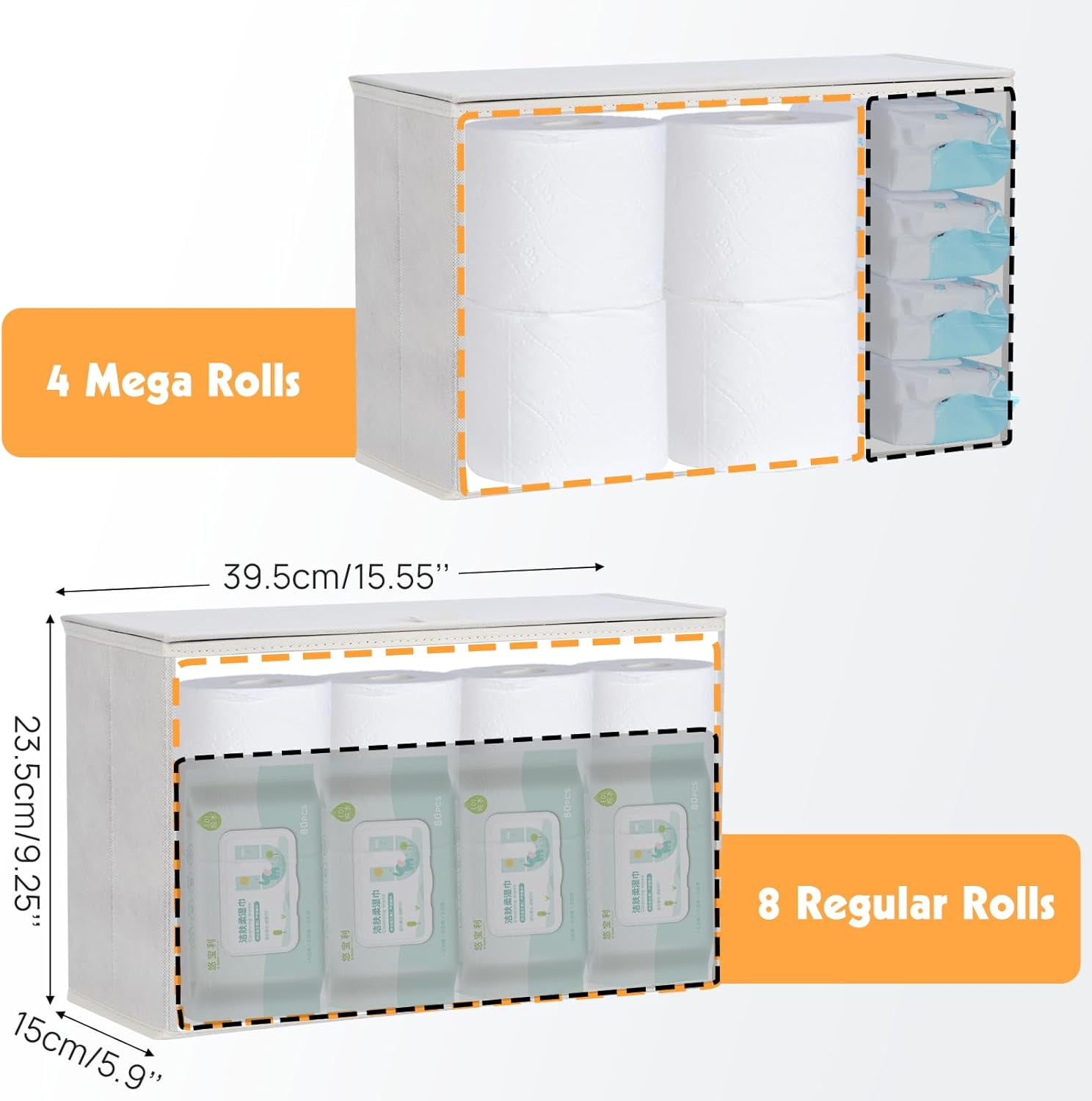 Narrow Bathroom Toilet Paper Storage Cabinet Organizer with Tissue Holder, Fabric Drawer Bin for Small Spaces