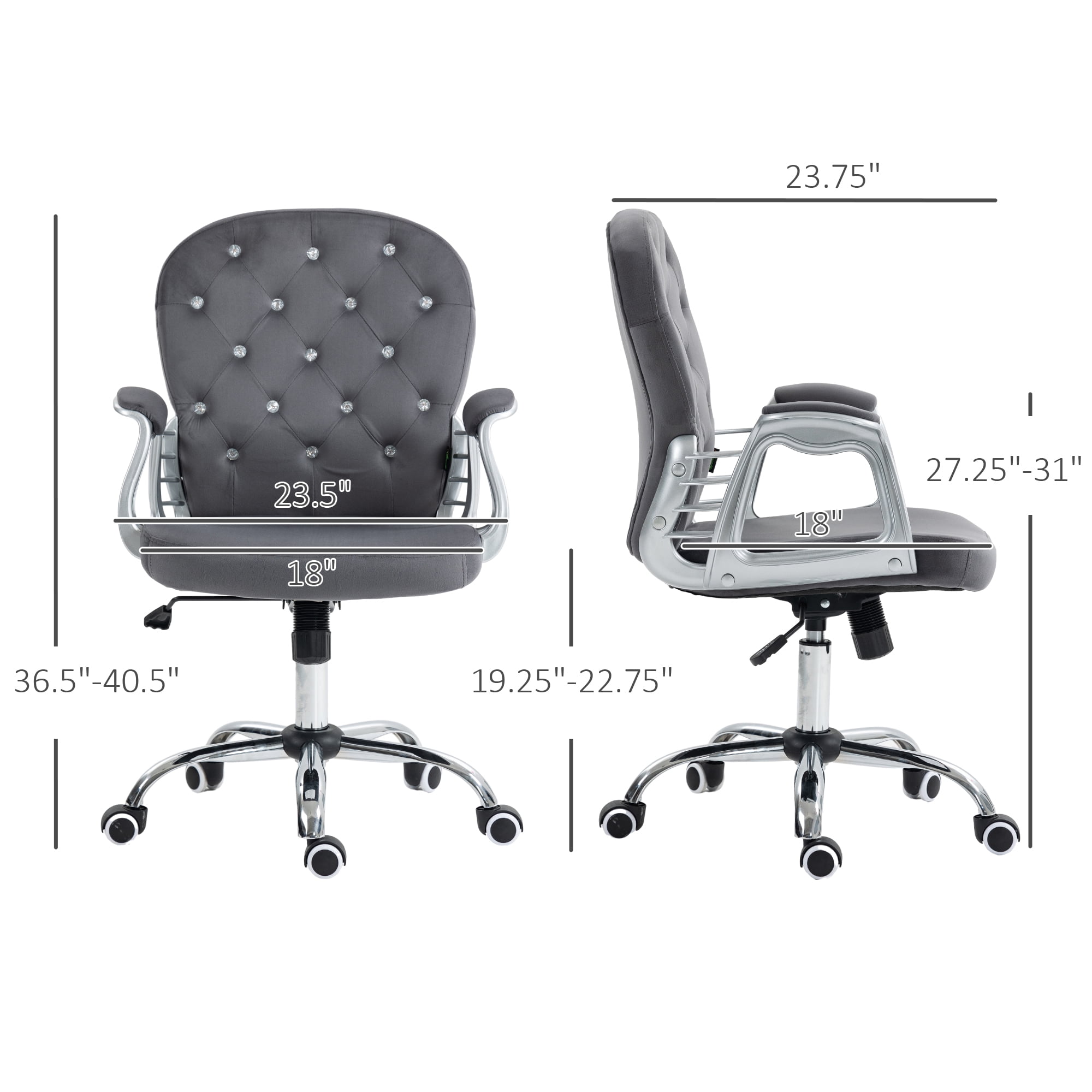 Vinsetto Button Tufted Home Office Chair with Adjustable Height Armrests