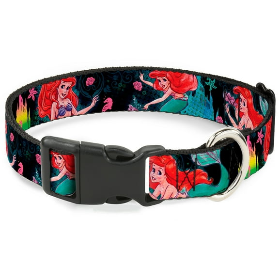 Disney Pet Collar, Dog Collar Plastic Buckle, Ariel Underwater Poses Palace Silhouette, 20 to 31 Inches 1.5 Inch Wide