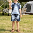 thumbnail image 2 of Ensemble T-Shirt et Short pour Garçons Filles, 2-8 Ans, Haut à Manches Courtes à Col Rond Rayé avec Poche et Short à Taille Élastique, 2 of 8