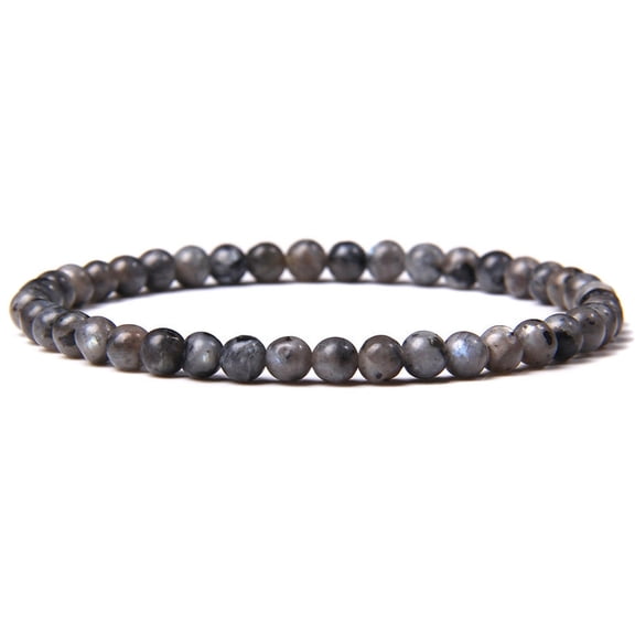Labradorite Gemstone Round Beaded Smooth Dragon Adjustable Stretch Bracelet Gray Black T162
