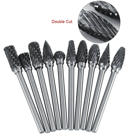 Metalworking Tool, Metal Rotary Bit,10pcs Tungsten Carbide Steel Rotary Files Burr Set 3mm Shank 6mm Cutting Head Diameter