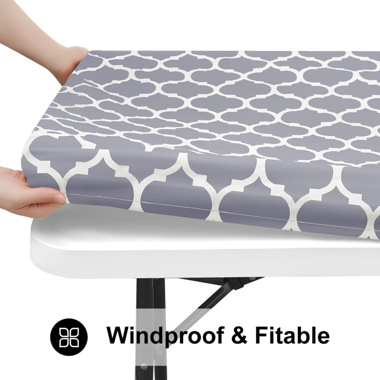 decorUhome Fitted Vinyl Tablecloth, 30x72 Rectangle Gray photo 2