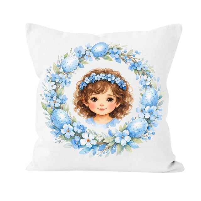 Easter Basket Stuffer Soft Throw Pillow For Kids With Hand Drawn Character Designs 35 cm x 35 cm