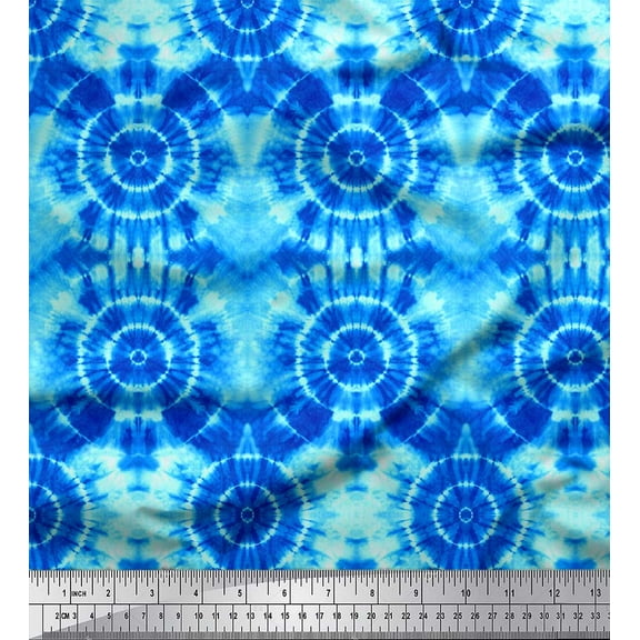 Soimoi Blue Cotton Duck Fabric Bandhani Tie-Dye Decor Fabric Printed Yard 44 Inch Wide