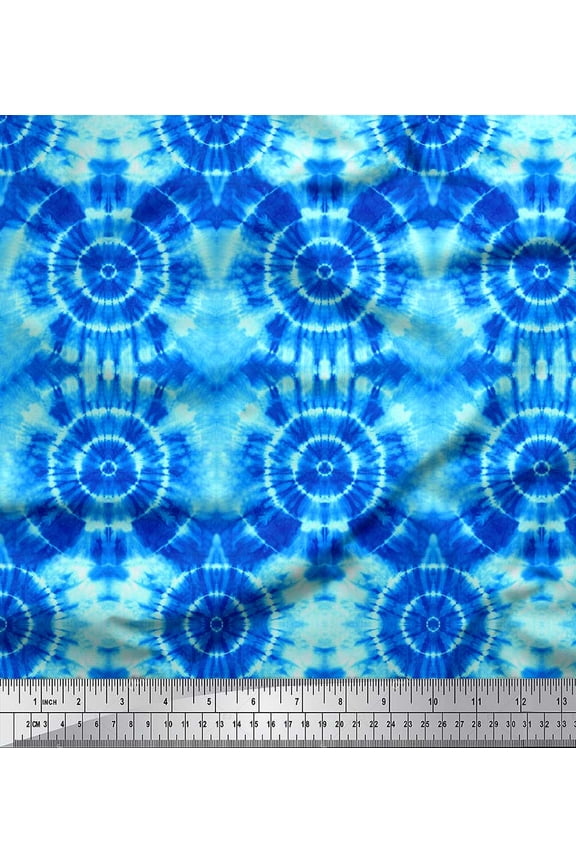 Blue polyester Crepe Fabric Bandhani Tie-Dye Print Fabric by the Yard 42 Inch Wide