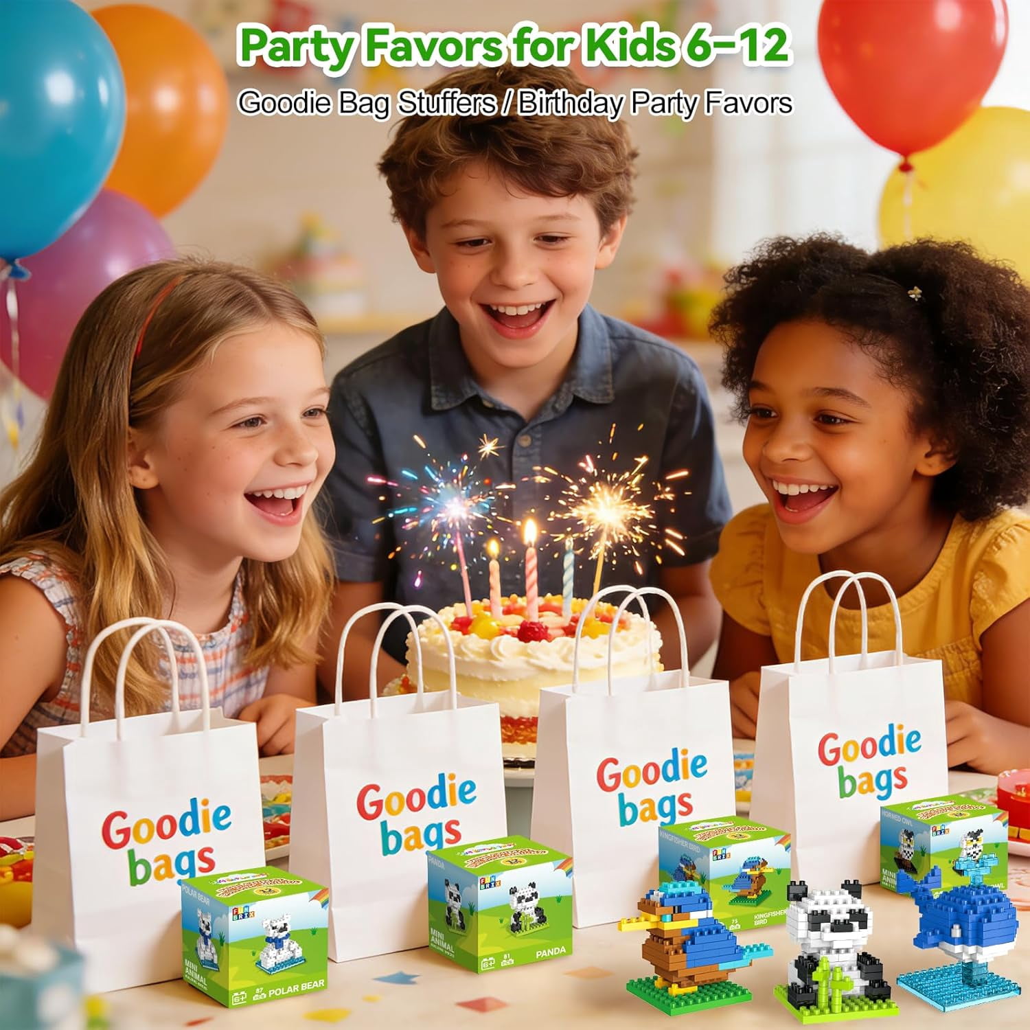 Fun Little Toys 12 Pack Mini Animal Building Bricks, Individually Boxed No Duplicate Sets for Classroom Prizes & Prize Box Rewards,Birthday Gifts for Boys Girls