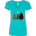 thumbnail image 3 of Inktastic Three Christmas Trees in Plaid and Leopard Print Women's V-Neck T-Shirt, 3 of 5