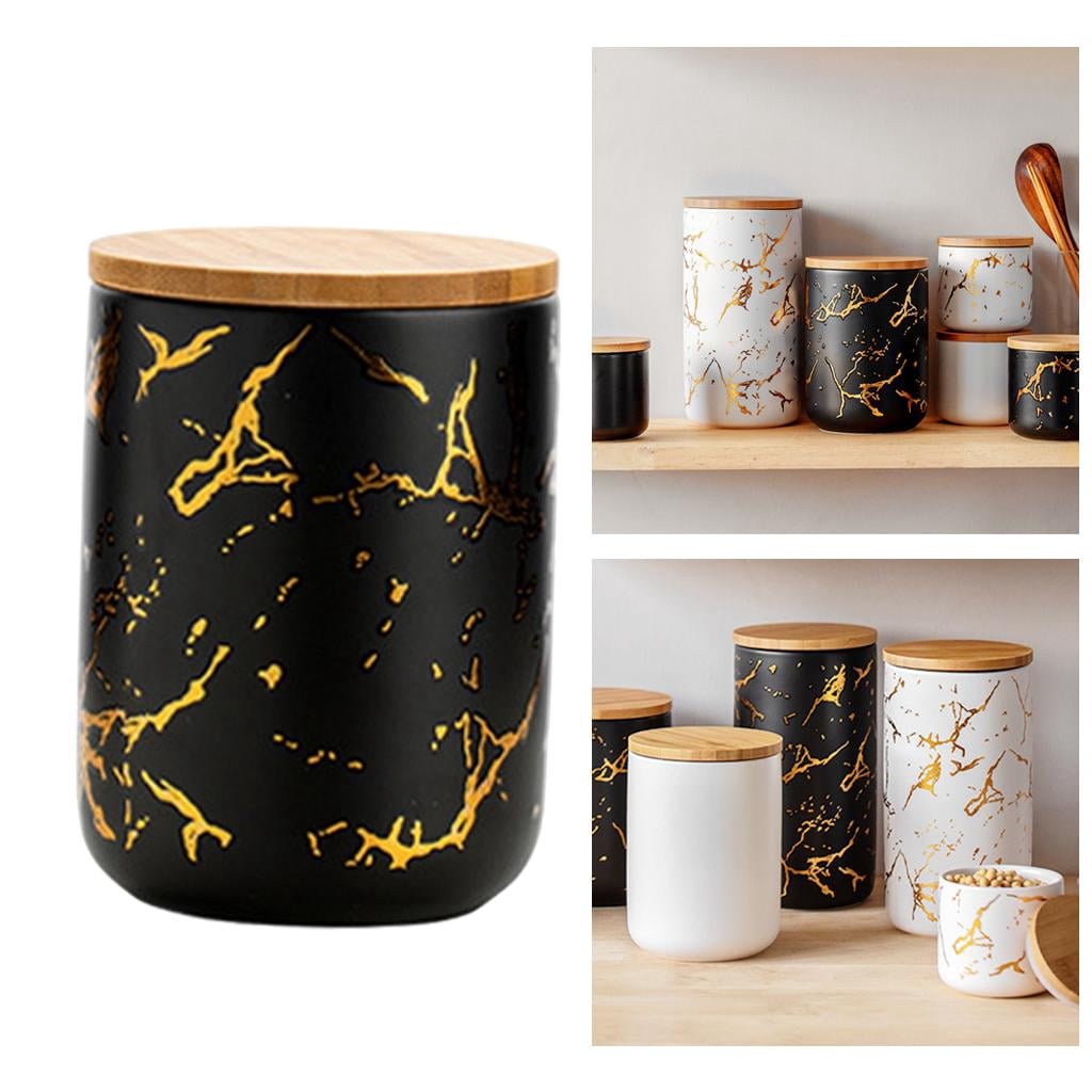 Fiocias Ceramic Sugar Bowl Canister Jars Condiment Airtight Lids Food Storage Containers Black M
