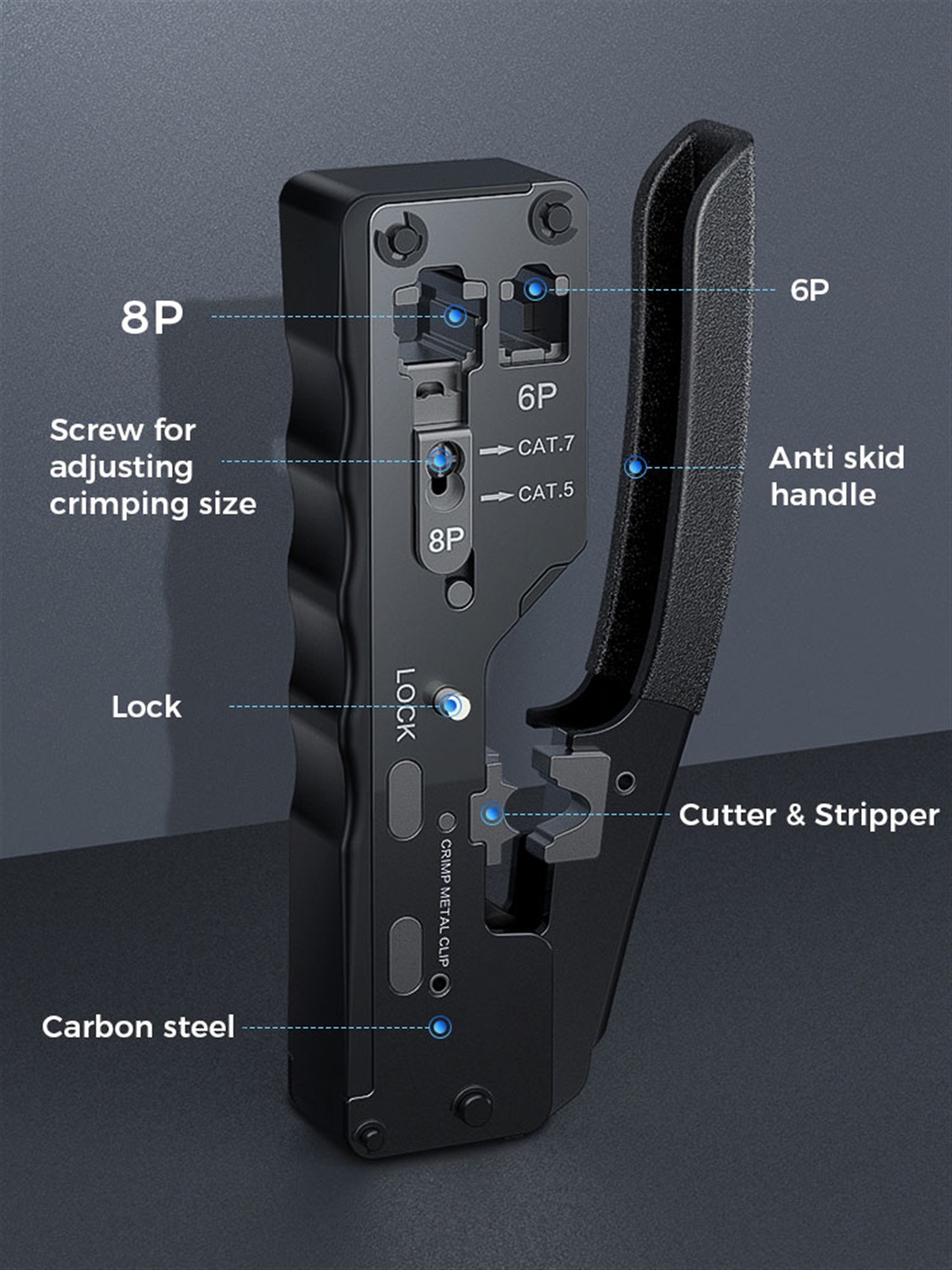 CAT5 CAT6 CAT7 Pass Through Crimper] Crimping Tool For Standard RJ45 RJ12 RJ11 Connectors CAT6a Shielded Modular Plugs ,Built to Last