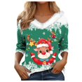 thumbnail image 1 of WEAIXIMIUNG T-Shirt à Manches Longues Imprimé de Noël pour Femmes Automne Hiver Mode Décontractée Col en V, 1 of 5