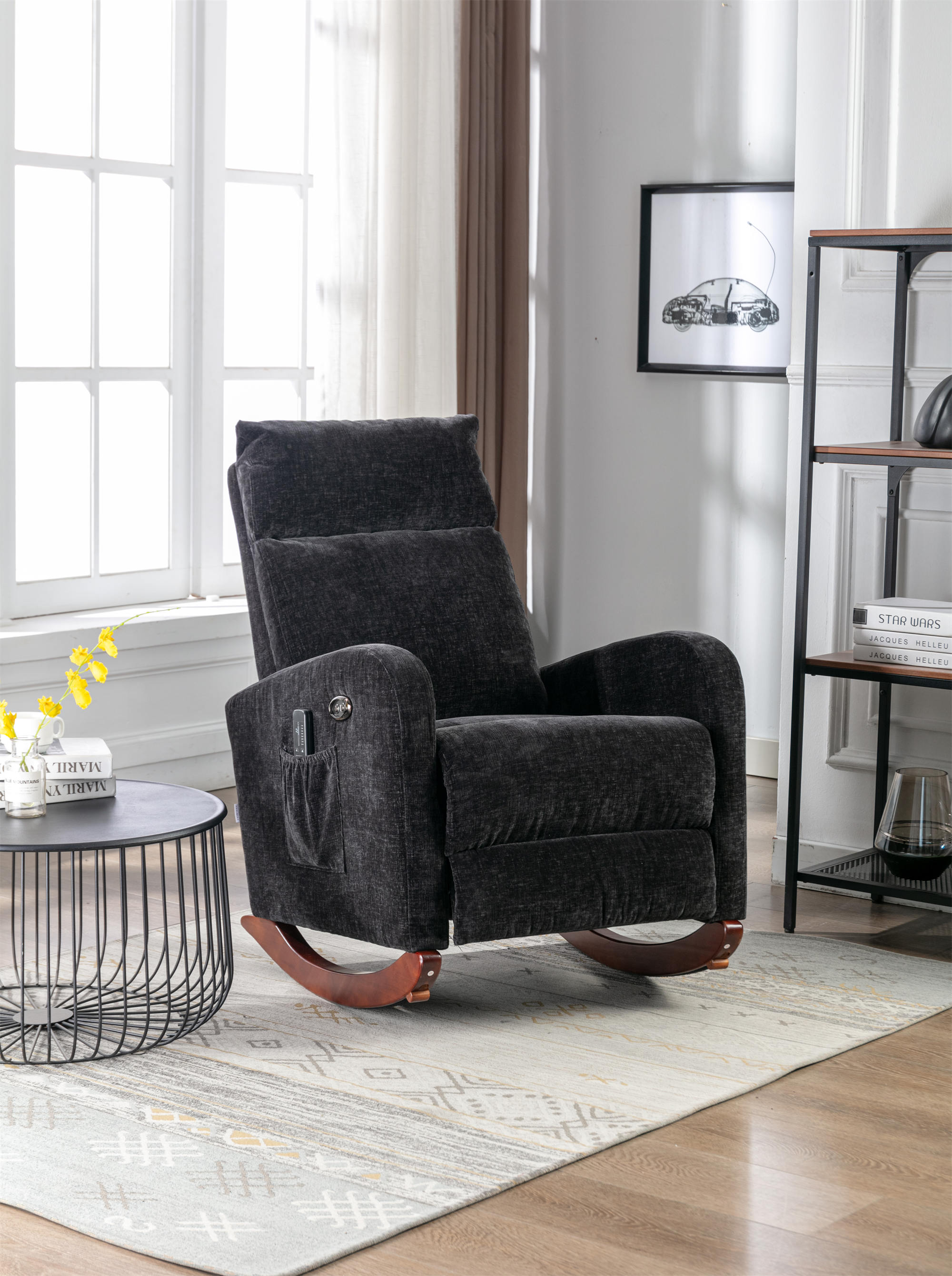 Accent Rocking Chair with Side Storage Pocket, Modern Living Room