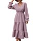 thumbnail image 1 of Vestido de manga larga para mujer con cuello en V y cintura alta elástica Vestido informal de una lí Abanopi Pequeña, 1 of 7