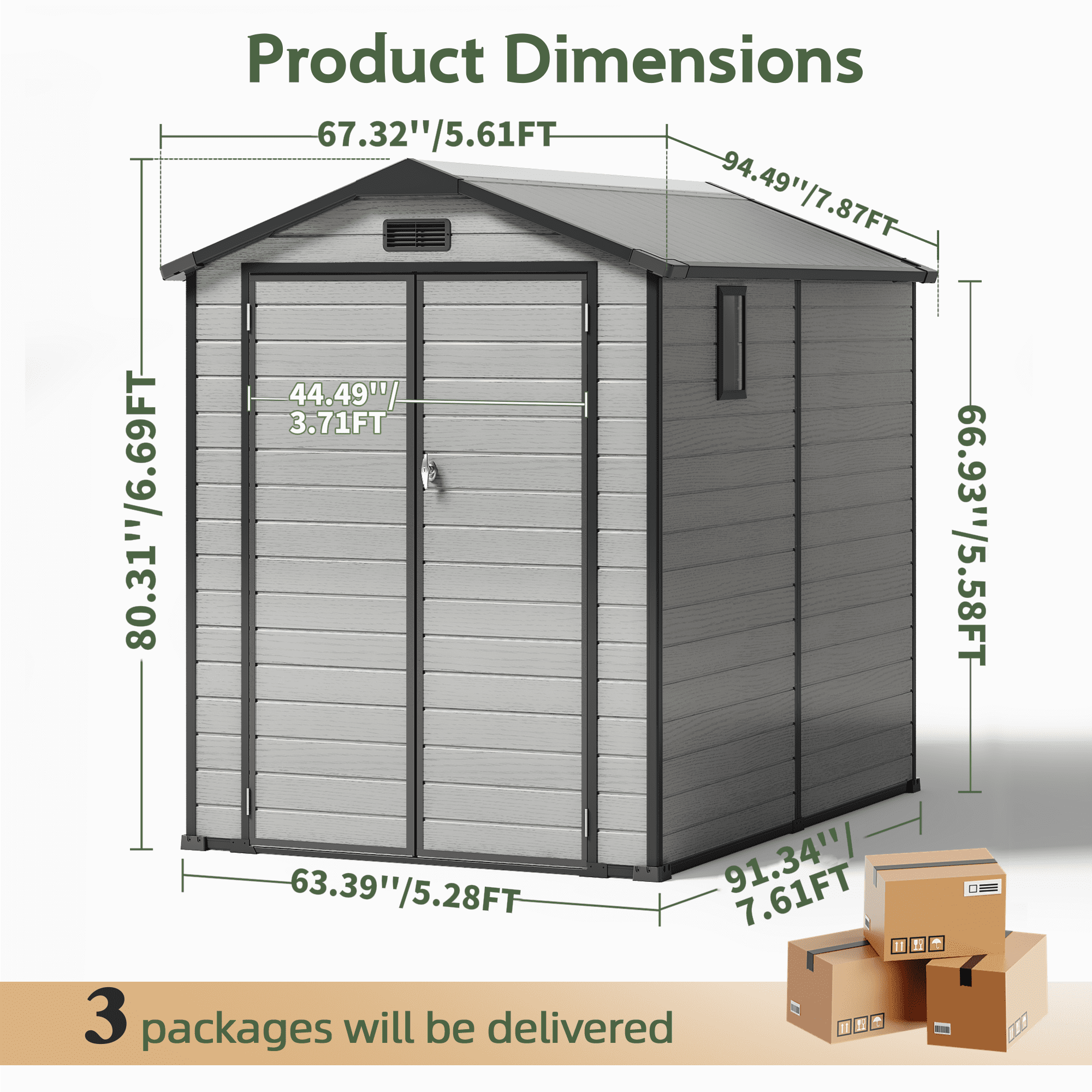 Sylviera 6x8FT Resin Outdoor Storage Shed with Floor, All-Weather Waterproof Plastic Garden Shed for Backyard, Heavy-Duty Storage Shed for Tools, Bikes & Lawn Equipment