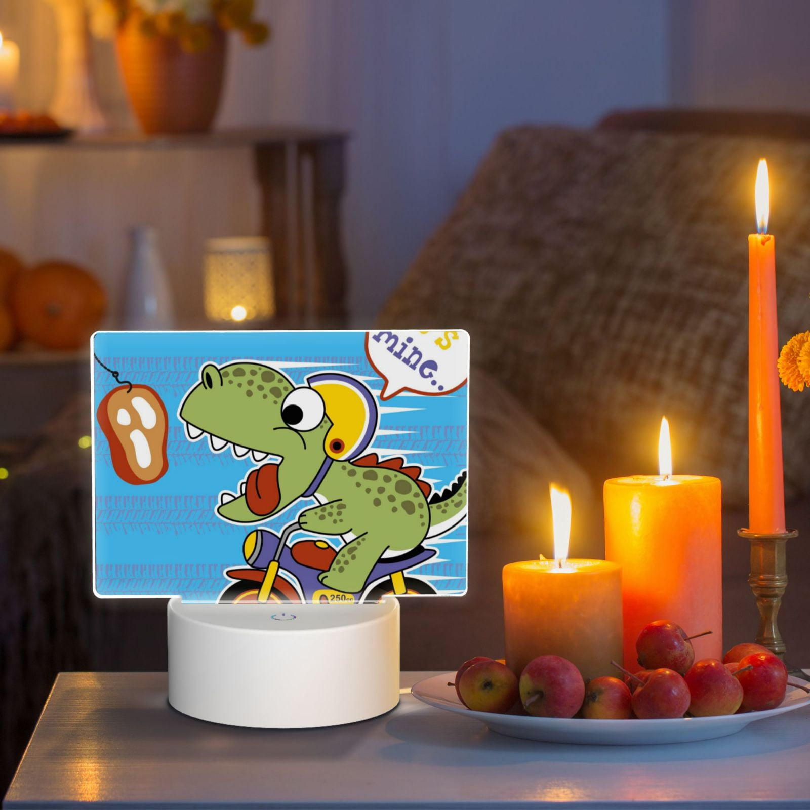 Vsdgher Dinosaur Riding a Motorcycle Rectangular Acrylic Night Light Acrylic Sleep Night Light Friend Gifts for Birthday Gifts for Women Teens Boys Girls