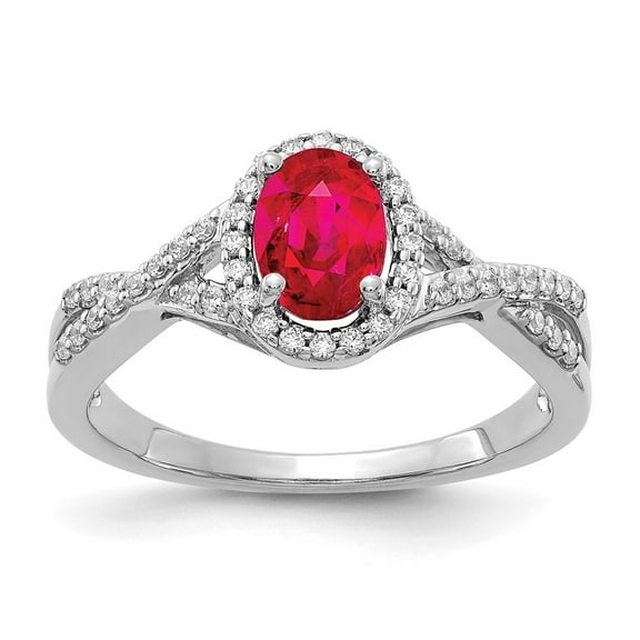 Auriga Fine Jewelry 14K White Gold Diamond and Ruby Oval Halo Ring for Women Size 7