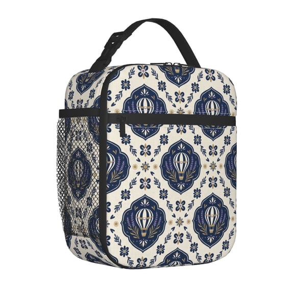 Hot Air Balloon Insulated Lunch Box Portable Handheld Reusable Cooler Handbag Front Pocket Work Office Daily Travel Meal Bag
