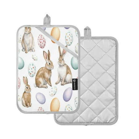

2-Pack Pot Holders Heat Resistant Kitchen Oven Mitts 7x9.8in for Oven Microwave & BBQ Watercolor Rabbit Pattern