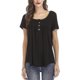 thumbnail image 1 of Camiseta de talla grande con botones lisos para mujer, camisetas informales de manga corta con cuello redondo-c, 1 of 3