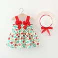 thumbnail image 4 of Zwiiyzr Boho Baby Dress Toddler Girl Summer Bow Decoration Flower Print Suspender with Hat for 1-4 Years Baby Clothes Red, 4 of 9