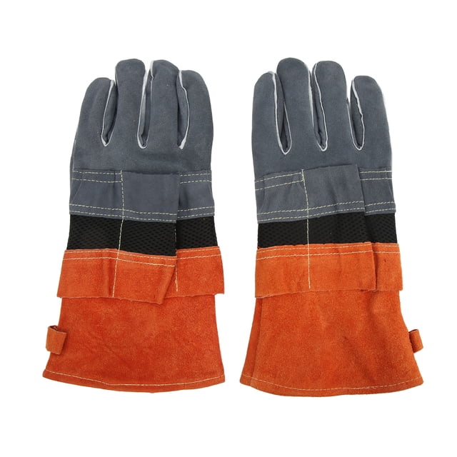 1 par de guantes resistentes al calor, ignífugos, de cuero, antiescaldaduras, para barbacoa, color naranja