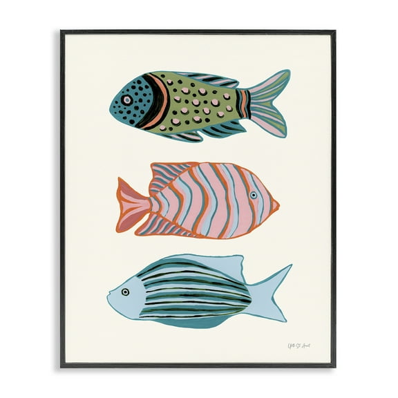 Stupell Industries Bright Tropical Fish Nautical & Beach Painting Black Framed Art Print Wall Art, 11 x 14