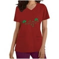 thumbnail image 3 of BiZtdJrK Luck Clover Shirts for Women 2025 St Patrick's Day Short Sleeve Irish Shirts Loose Fit V-Neck Scrubs Tops with Pockets Red L, 3 of 7