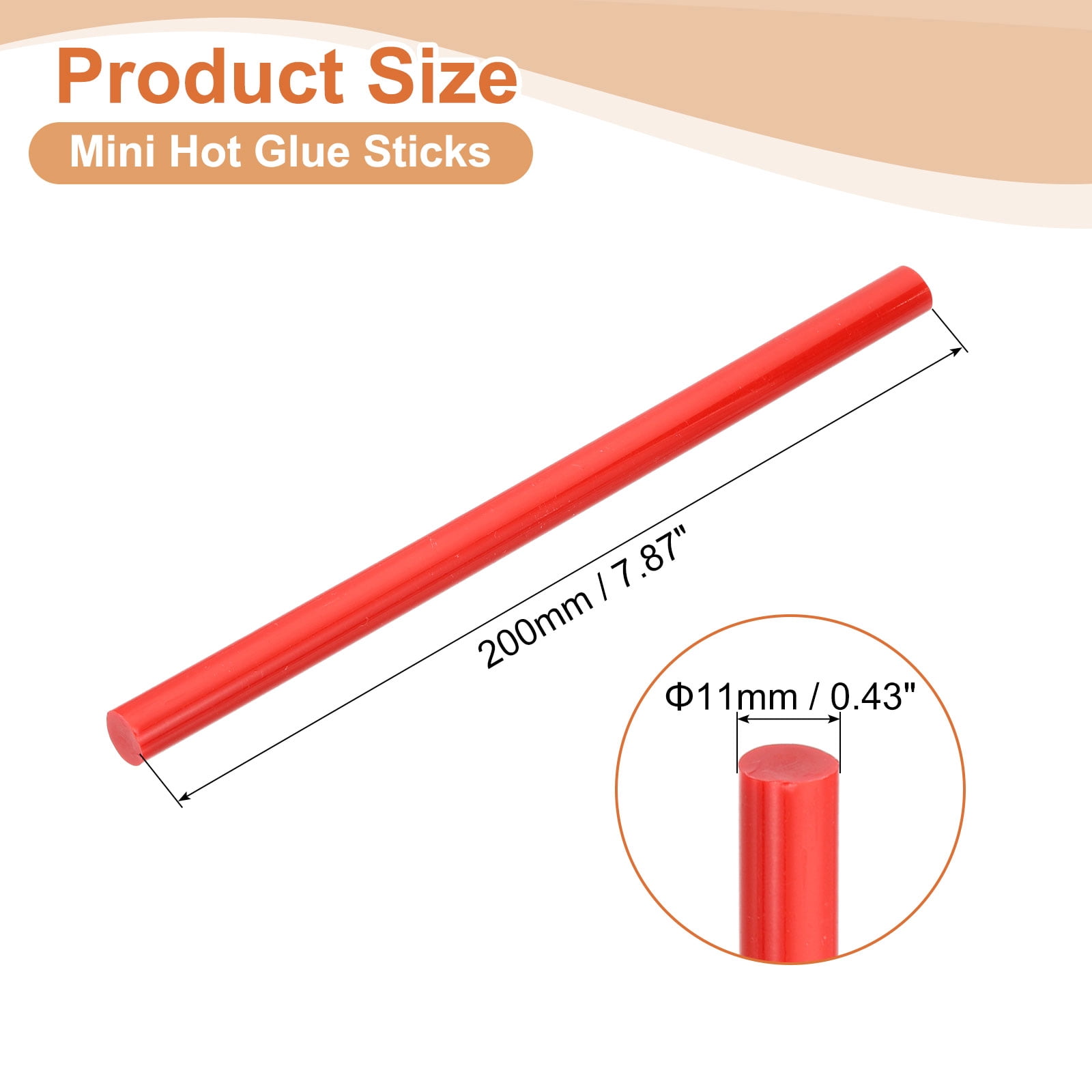 24 Pack Mini Hot Glue Sticks, 0.43" Dia x 7.87" Long EVA Glue Gun Sticks, Red for DIY Projects