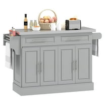 Gray Kitchen Cart with Stainless Steel Top, Drawers & Shelves on Wheels