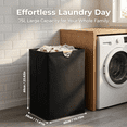 thumbnail image 2 of BASILKIT 75L Collapsible Canvas Laundry Basket with Wooden Handles, Freestanding for Bedroom Bathroom Dorm Laundry Room, 2 of 8
