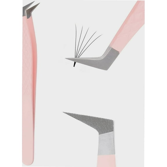 Lash Tweezers for Volume Fans Professional Precision Stainless Steel Non-Slip Tip Eyelash Tweezers L-Shaped Curved Lash Extensions Tweezers Eyelash Extension Tools by