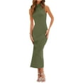thumbnail image 2 of Coduop Women Sleeveless Mock Neck Long Bodycon Tank Dress Rib Knit Tight Dress Side Slit Dress, 2 of 6