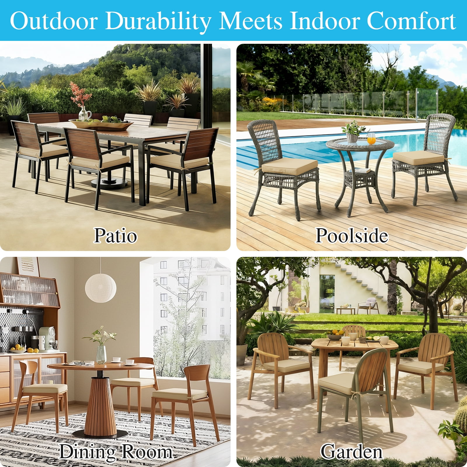 Jane Stone 2pcs Outdoor Seat Cushions with handle and Ties, 20" x 20" x 3" Water-resistant Outdoor Seat Pads Extra Thick Patio Chair Cushions for Patio Furniture - Beige