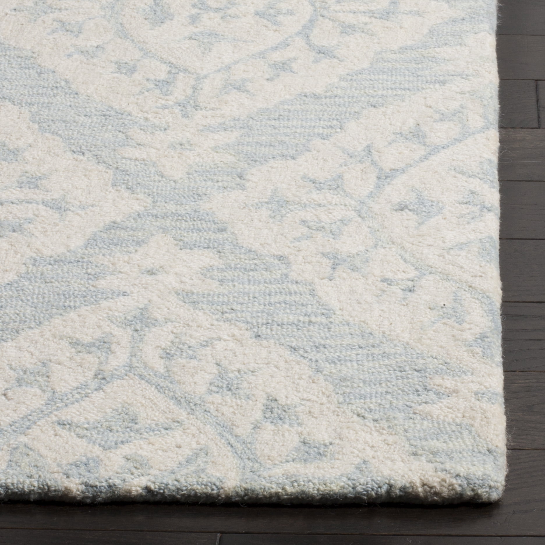 SAFAVIEH Micro-Loop Linton Damask Trellis Wool Area Rug, Light Blue, 2'6" x 4'