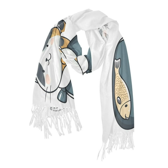 FORMRS Womens Scarf Winter Soft Long Big Warm Shawls Wrap Tassel Scarves, Blue Cute Cat