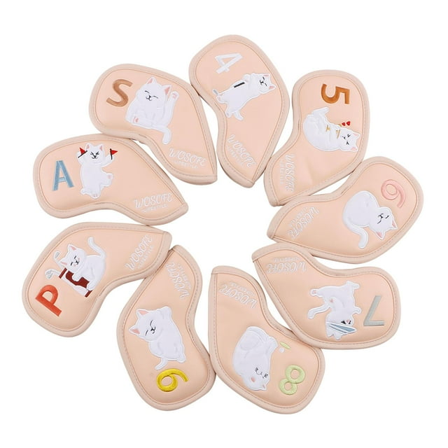9x Golf Club Headcovers Golf Iron Covers Set Head Protector Protection Sleeves Gift Protector for Trainer Beginners Practice Pink