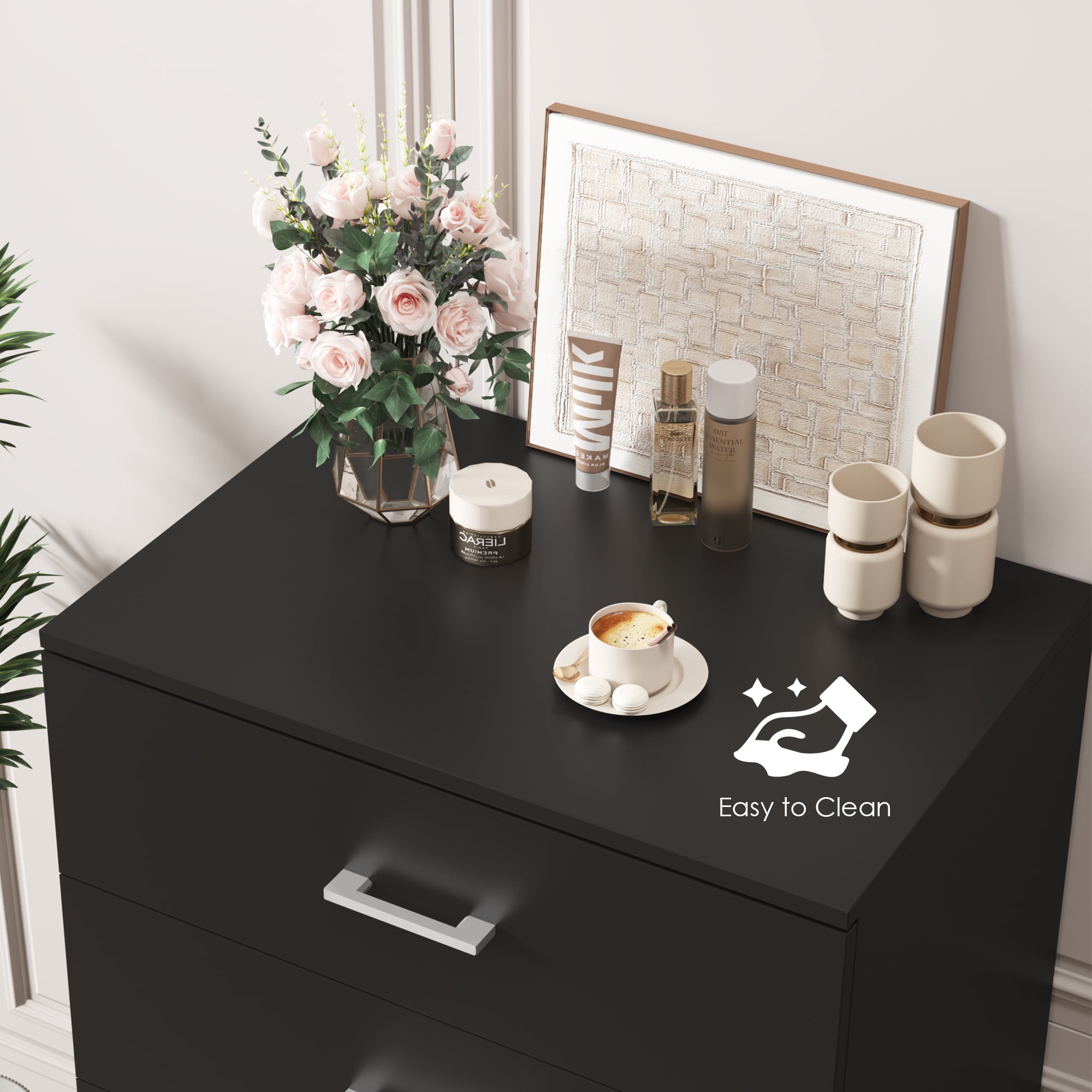 Homfa 5 Drawer Dresser, Black Vertical Bedroom Storage, MDF, 23.6""L x  17.4""W x 39.2""H" - Walmart.com