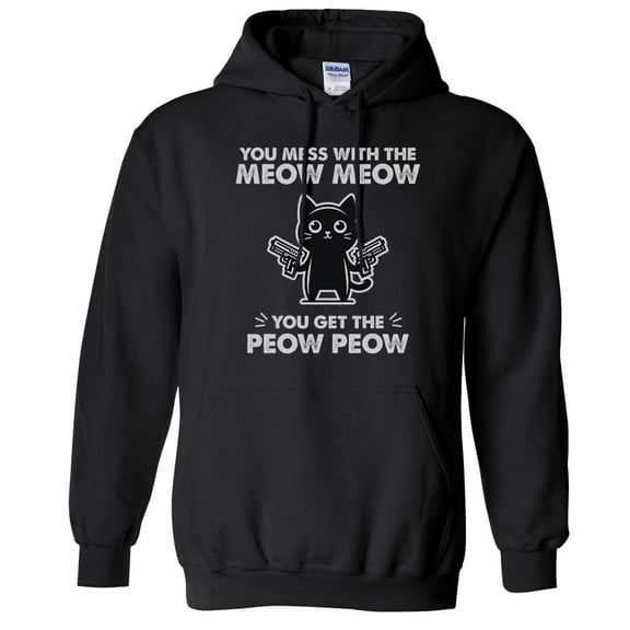 Mess With the Meow Meow Hoodie Sweatshirt Unisex Large Black